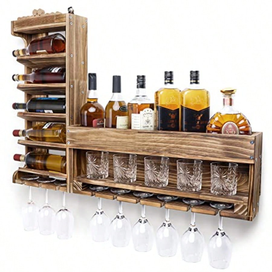 Home Bar Shelves - Wine Rack Wall Mounted WoodAlcohol Shelf