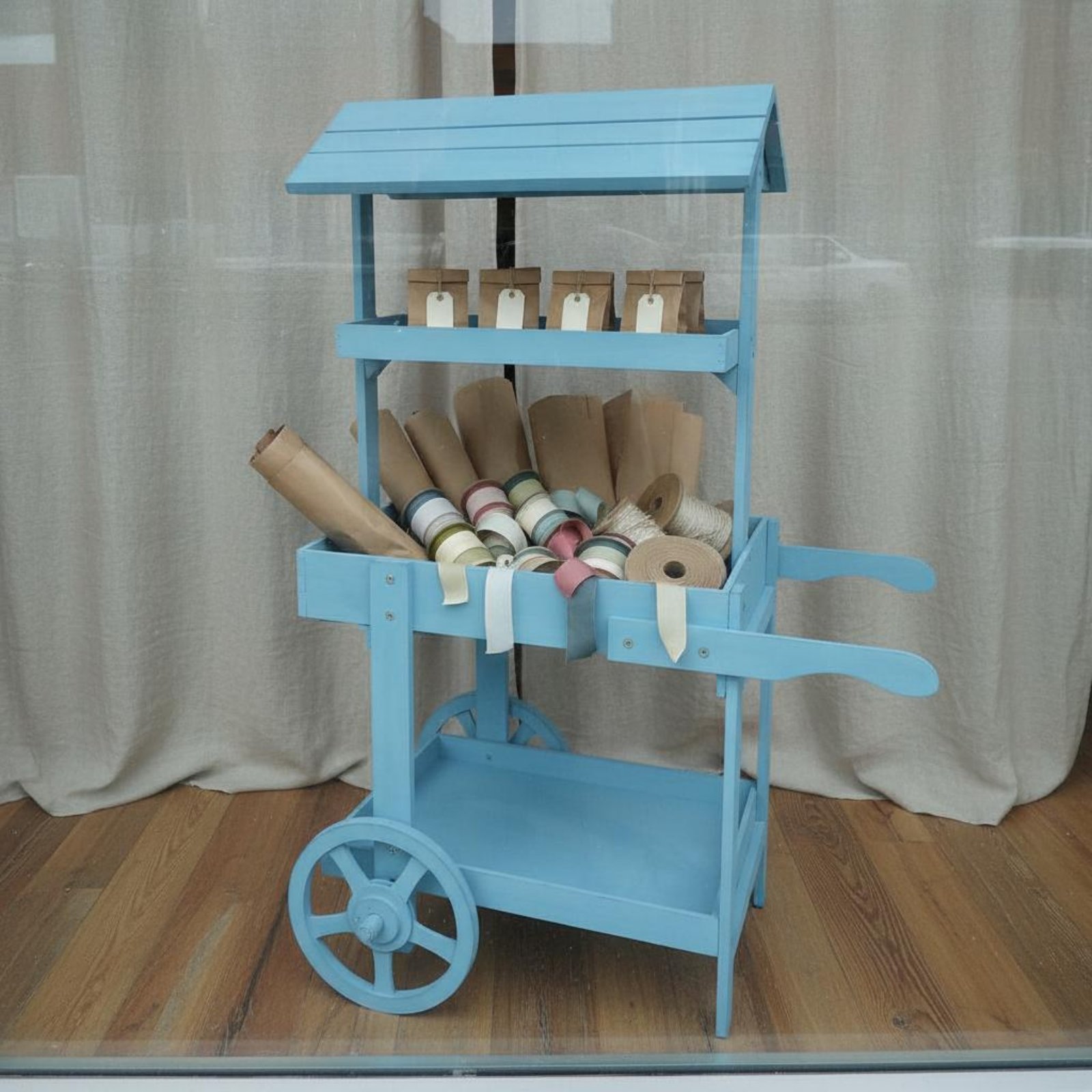 Home Bar Shelves - Rustic Display Trolley Wheeled Design Farmhouse