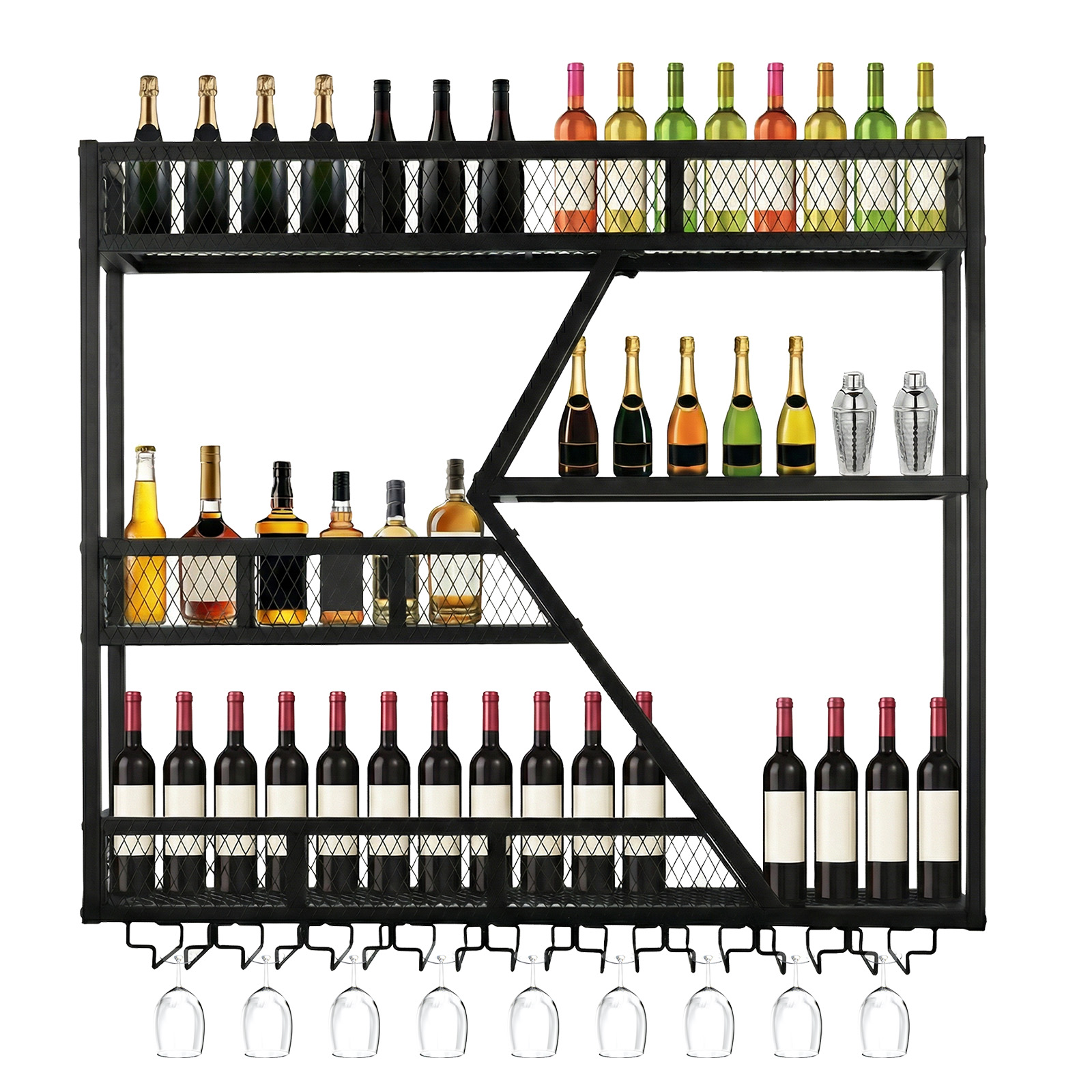 Home Bar Shelves - 39in 3-Tiers Liquor Bottle Display Shelf