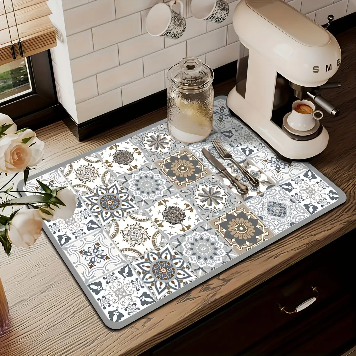 Bar Mat Rubber - 1pcs Kitchen Countertop Mat Vintage Tile