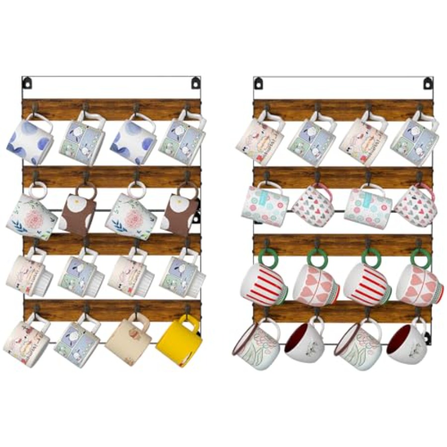 Home Bar Shelves - Rustic Wood Coffee Mug Rack -