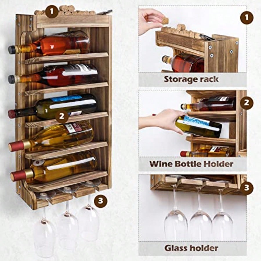 Wine Rack Wall Mounted WoodAlc - Home Bar Shelves incelemesi ve fiyatı