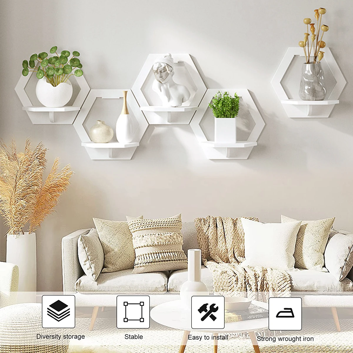 3Pcs Hexagon Wall Shelf Punch  - Home Bar Shelves incelemesi ve fiyatı
