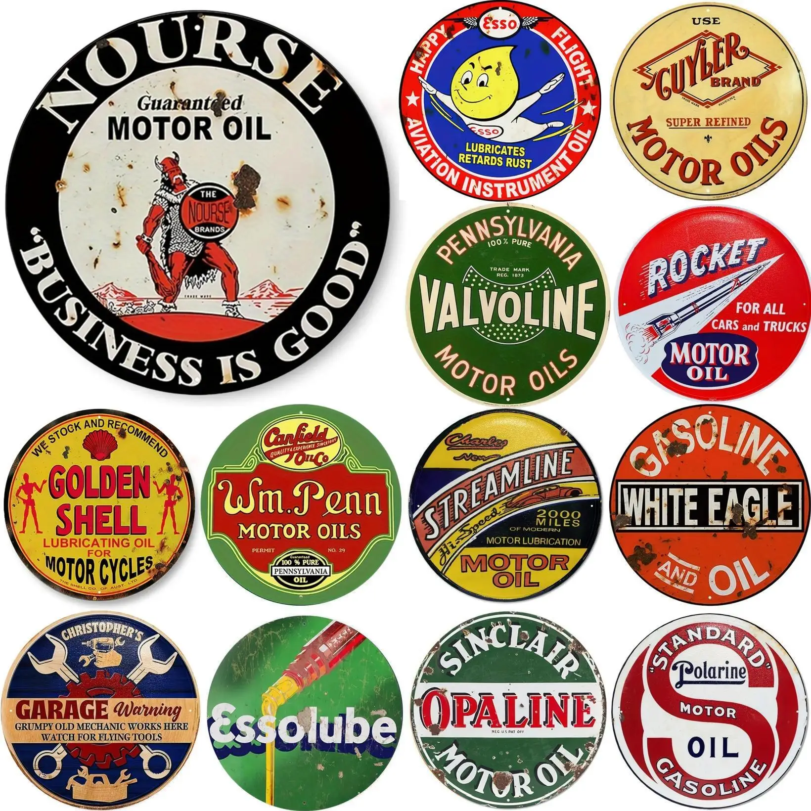 Vintage Motor Oil Sign Round M - Home Bar And Restaurant incelemesi ve fiyatı