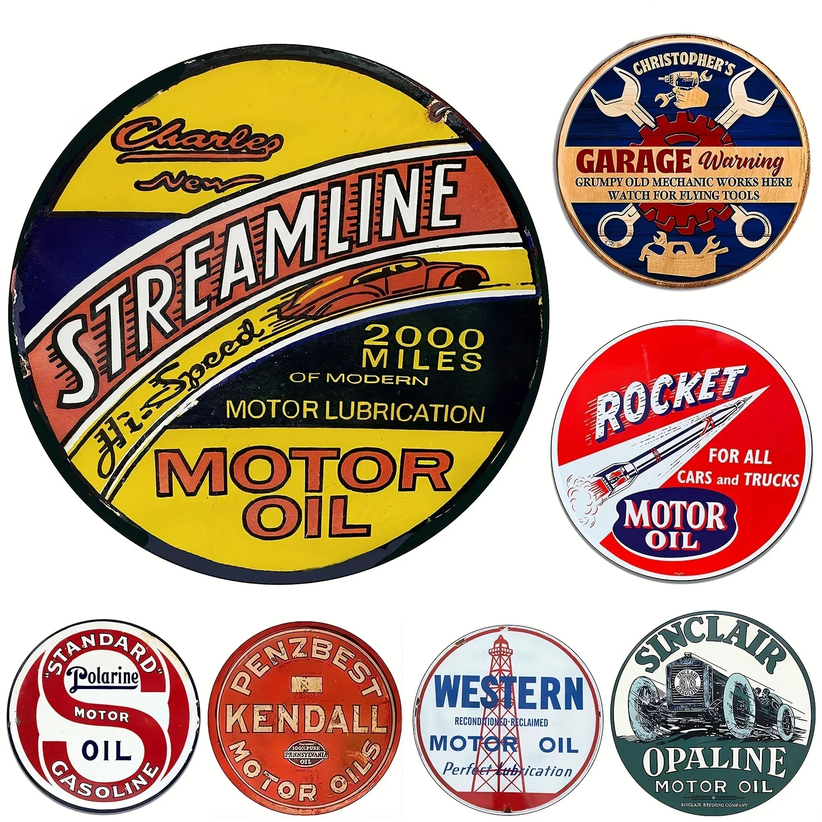 Vintage Motor Oil Sign Round M - Home Bar And Restaurant incelemesi ve fiyatı