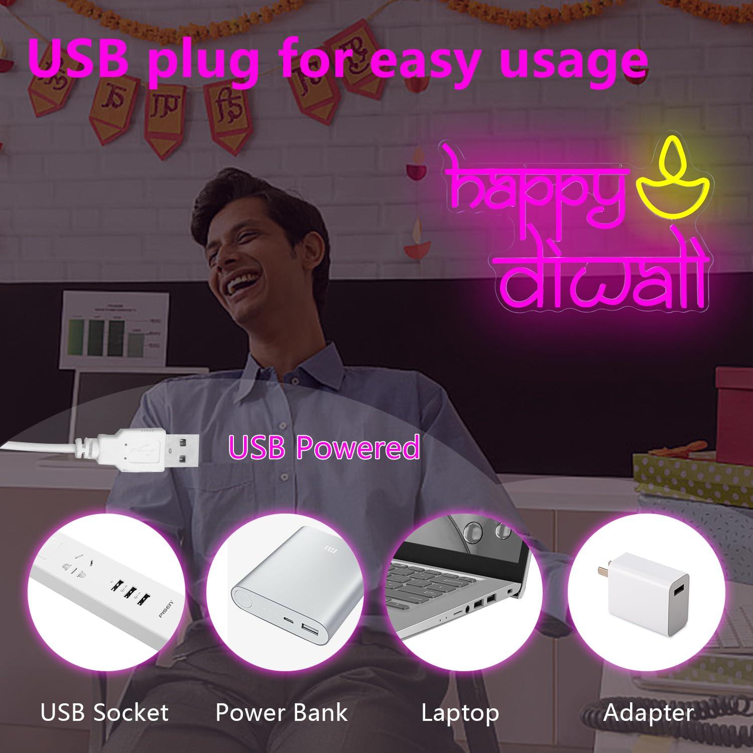 Happy Diwali Neon Sign USB Pow - Home Bar Signs incelemesi ve fiyatı