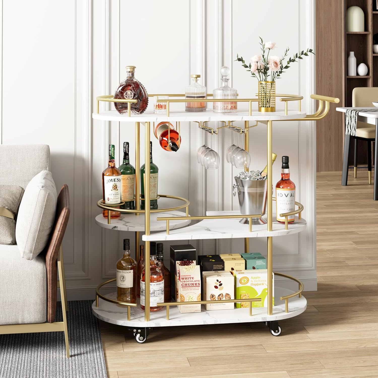Gold Bar Carts with 4-Tiers St - Bar Cart Gold incelemesi ve fiyatı