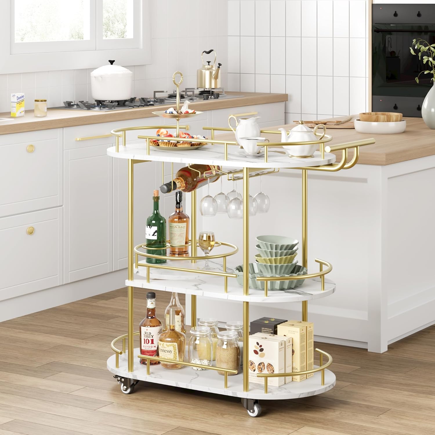 Gold Bar Carts with 4-Tiers St - Bar Cart Gold incelemesi ve fiyatı