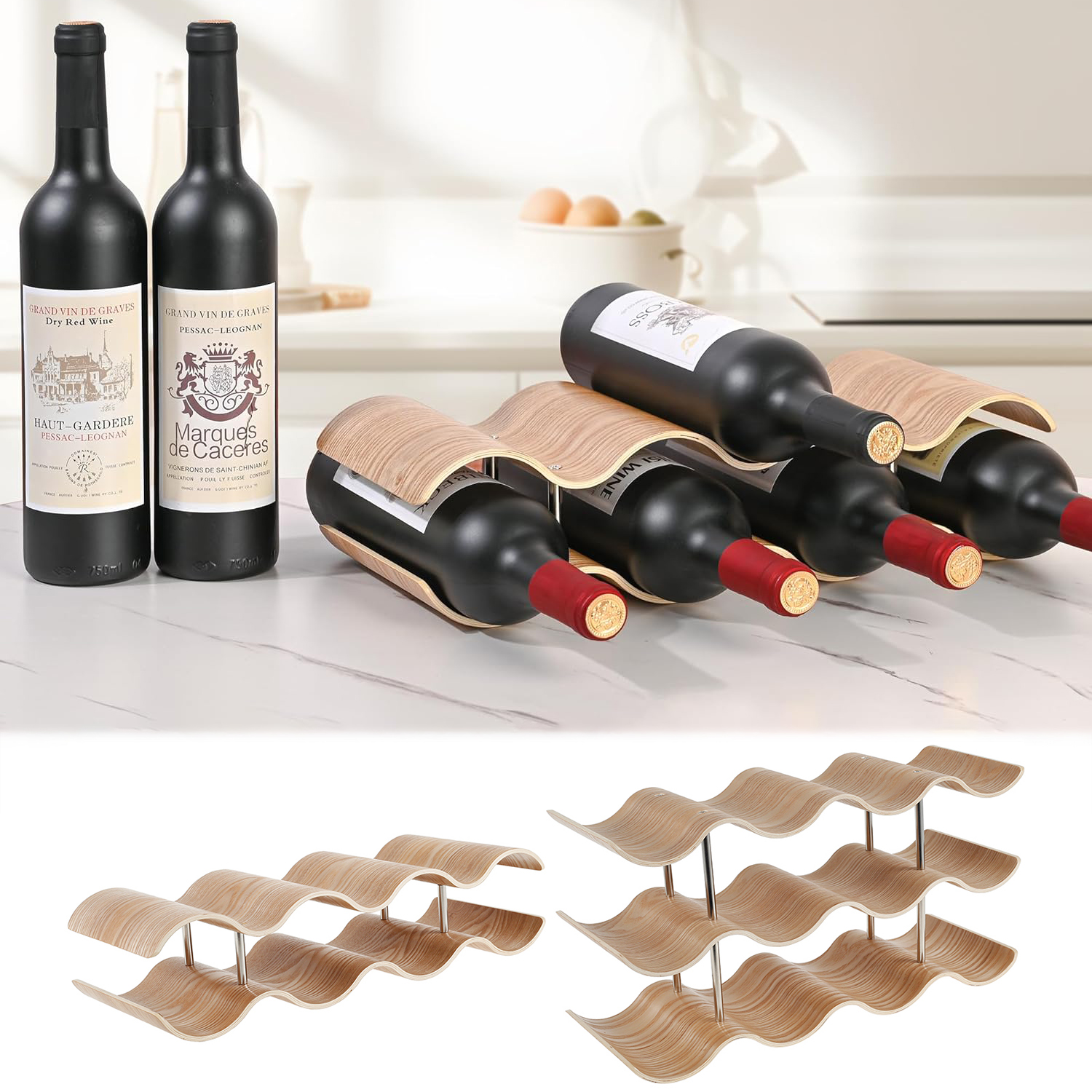 2/3-Tier Wooden Wine Rack Wavy - Home Bar And Cabinet incelemesi ve fiyatı