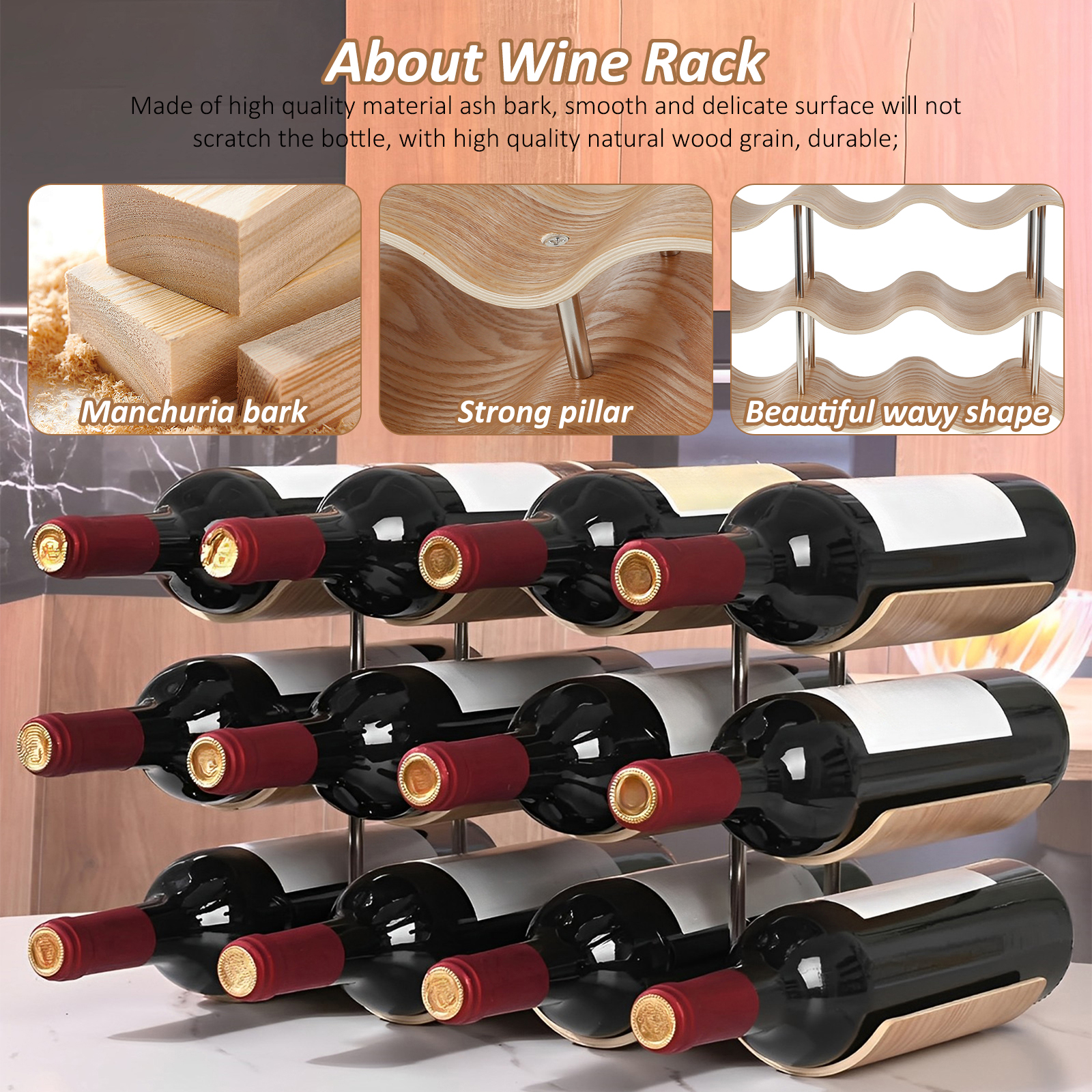2/3-Tier Wooden Wine Rack Wavy - Home Bar And Cabinet incelemesi ve fiyatı