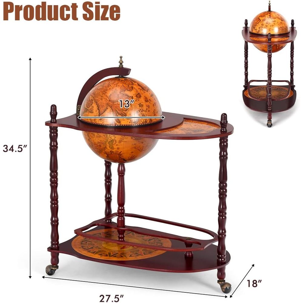 Vintage 34.5 Wheeled Globe Bar - Home Bar Shelves incelemesi ve fiyatı