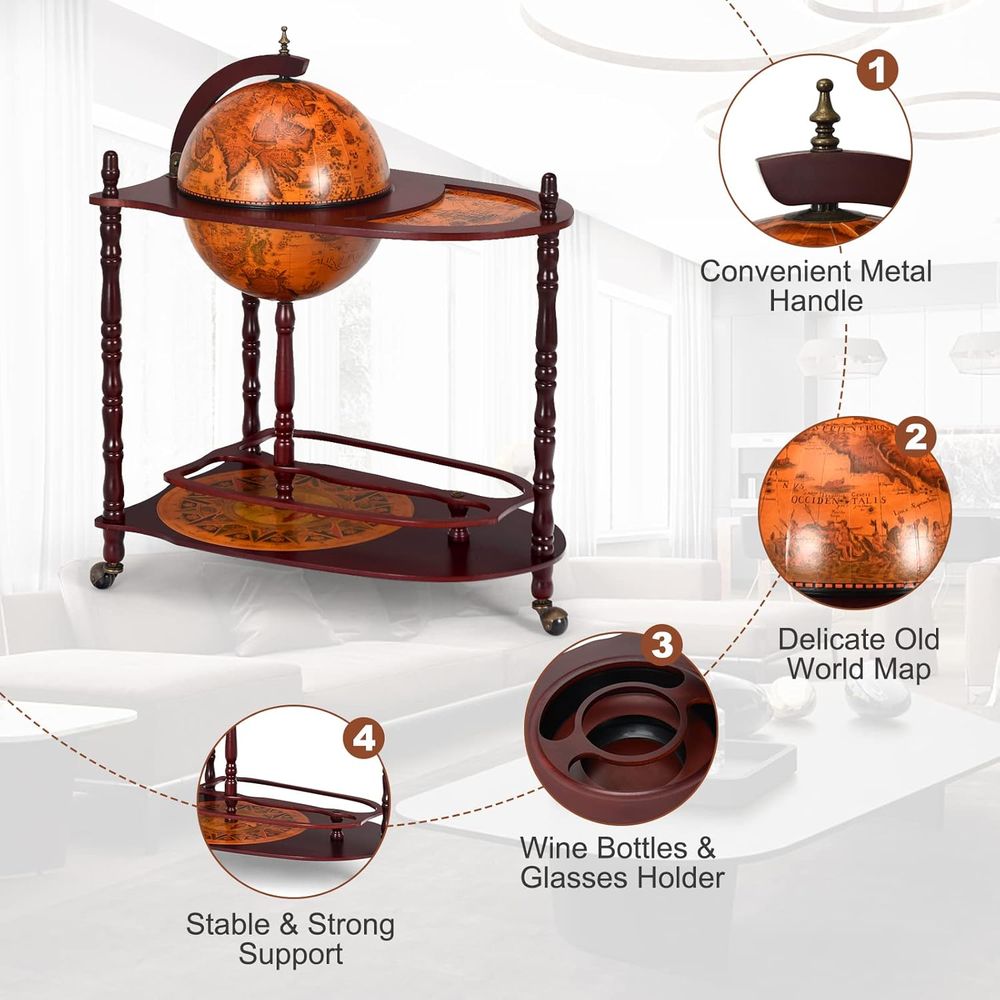 Vintage 34.5 Wheeled Globe Bar - Home Bar Shelves incelemesi ve fiyatı
