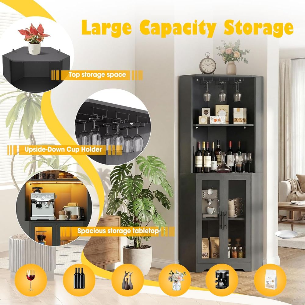 65 Tall LED-Illuminated Bar Ca - Home Bar And Cabinet incelemesi ve fiyatı