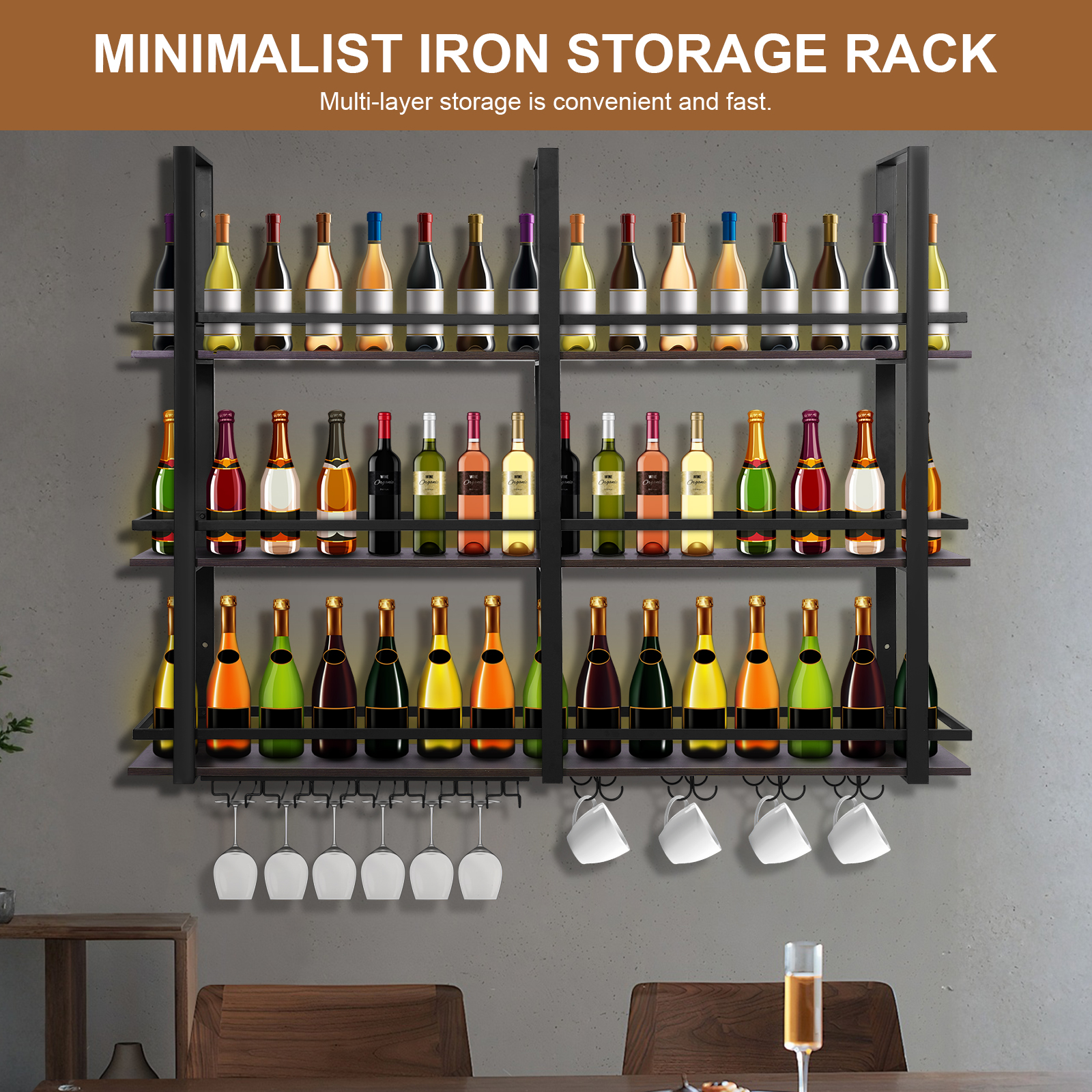 3Tier Wall Mounted Wine Rack B - Home Bar Shelves incelemesi ve fiyatı