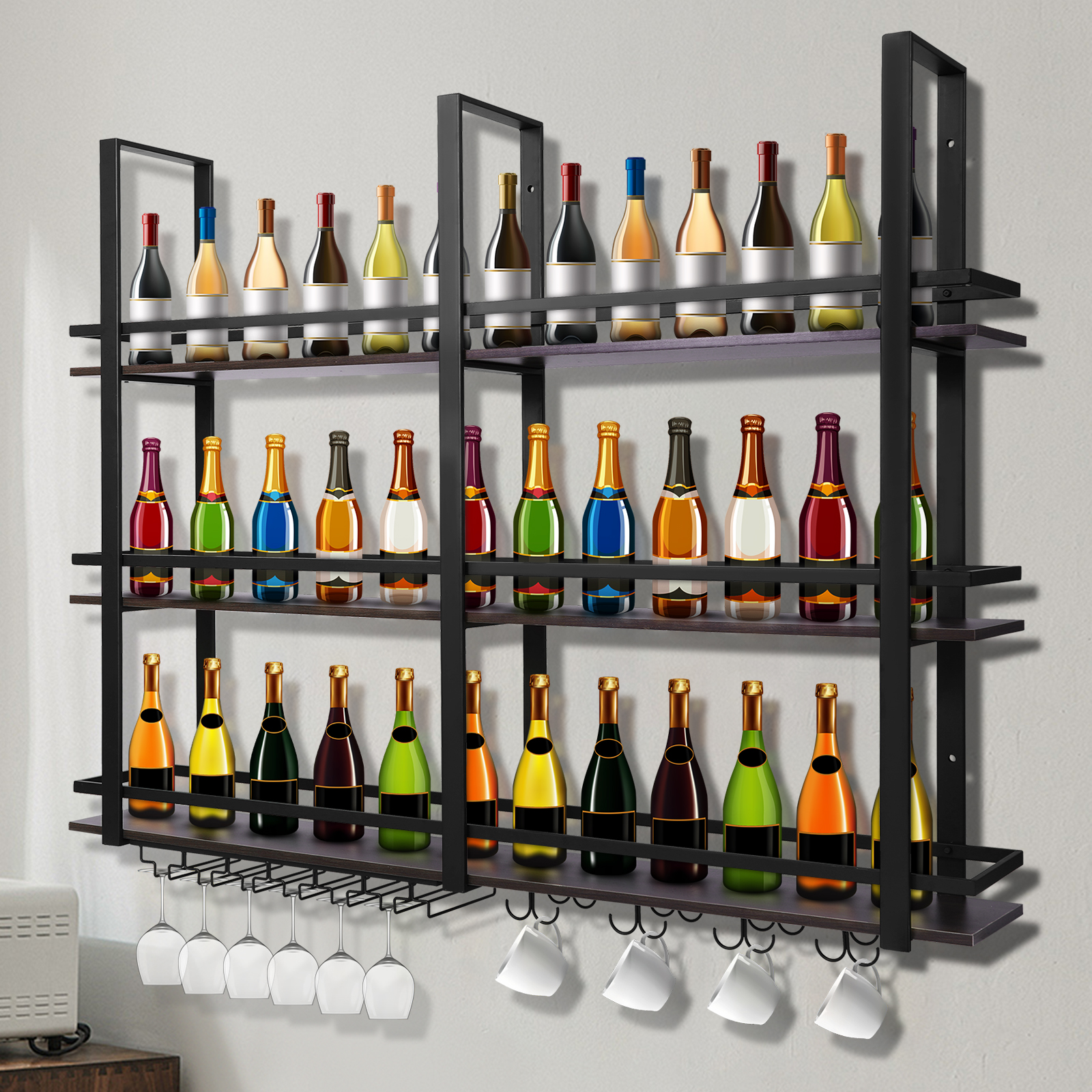 3Tier Wall Mounted Wine Rack B - Home Bar Shelves incelemesi ve fiyatı